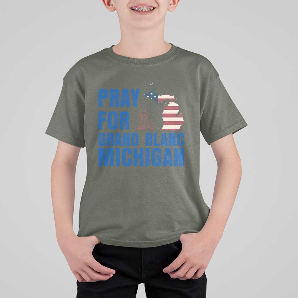 Pray for Grand Blanc Michigan T Shirt For Kid American Flag Christian Support - Wonder Print Shop