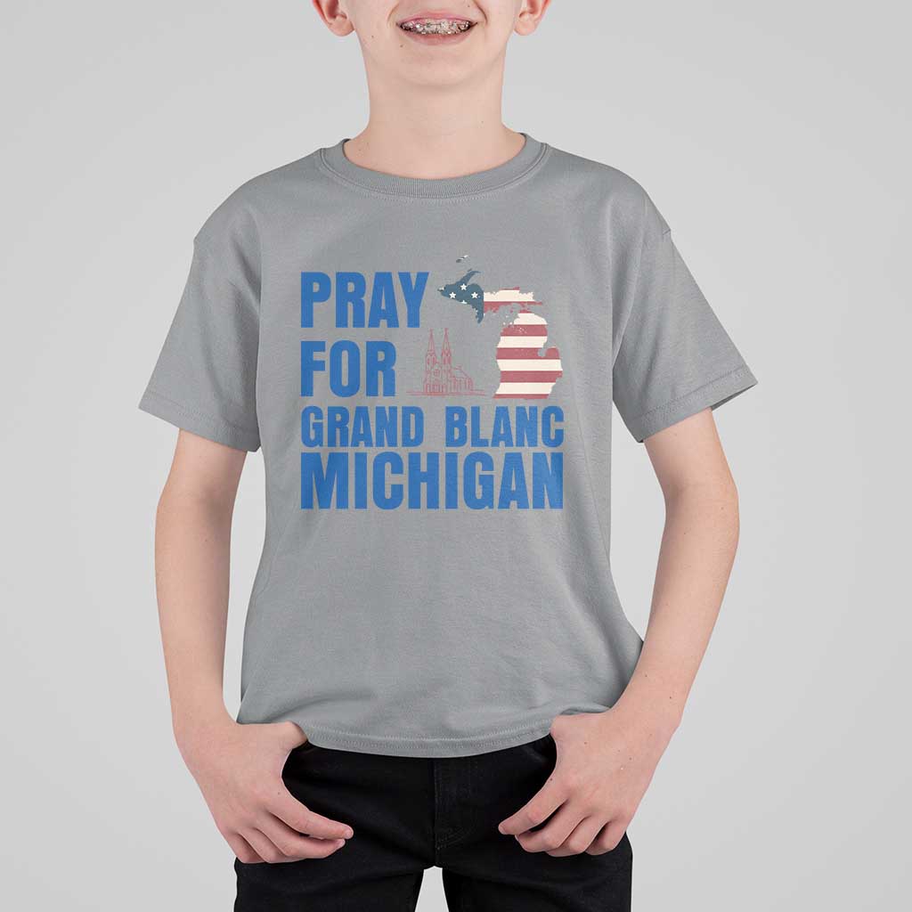 Pray for Grand Blanc Michigan T Shirt For Kid American Flag Christian Support - Wonder Print Shop