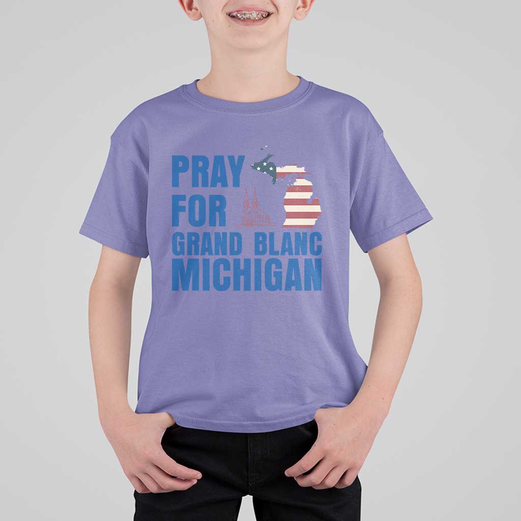 Pray for Grand Blanc Michigan T Shirt For Kid American Flag Christian Support - Wonder Print Shop