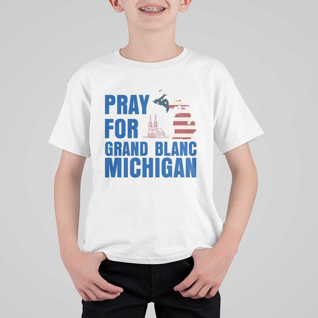 Pray for Grand Blanc Michigan T Shirt For Kid American Flag Christian Support - Wonder Print Shop