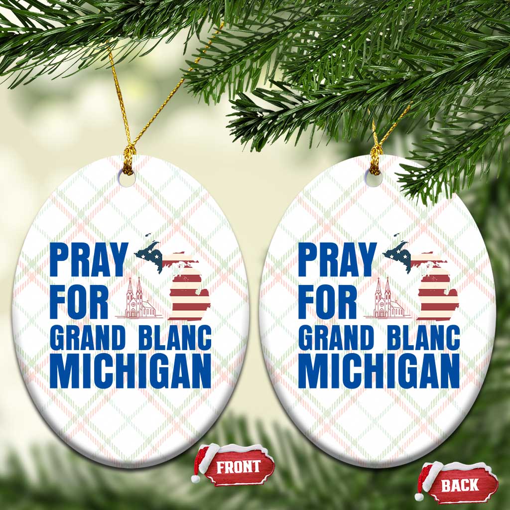 Pray for Grand Blanc Michigan Ceramic Ornament American Flag Christian Support - Wonder Print Shop