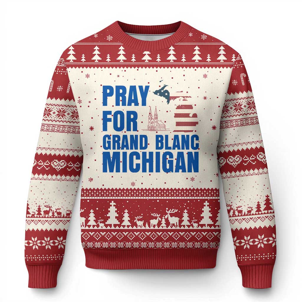 Pray for Grand Blanc Michigan Ugly Christmas Sweater American Flag Christian Support - Wonder Print Shop