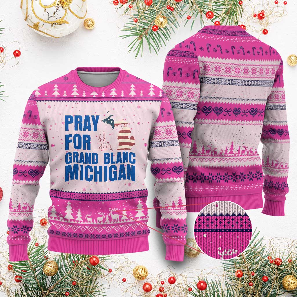 Pray for Grand Blanc Michigan Ugly Christmas Sweater American Flag Christian Support - Wonder Print Shop