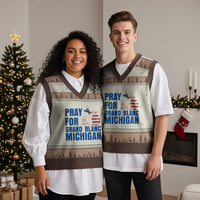 Pray for Grand Blanc Michigan V-Neck Knit Sweater Vest American Flag Christian Support - Wonder Print Shop