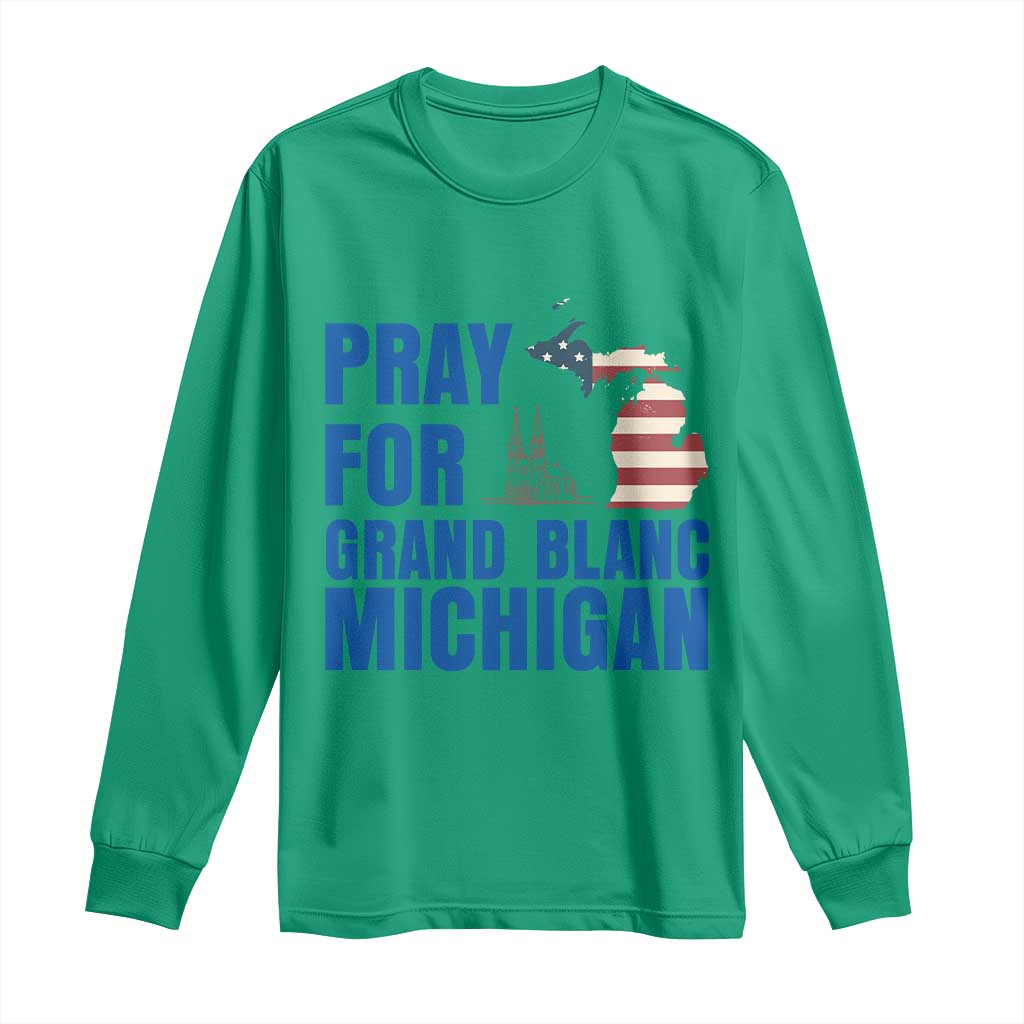 Pray for Grand Blanc Michigan Long Sleeve Shirt American Flag Christian Support - Wonder Print Shop