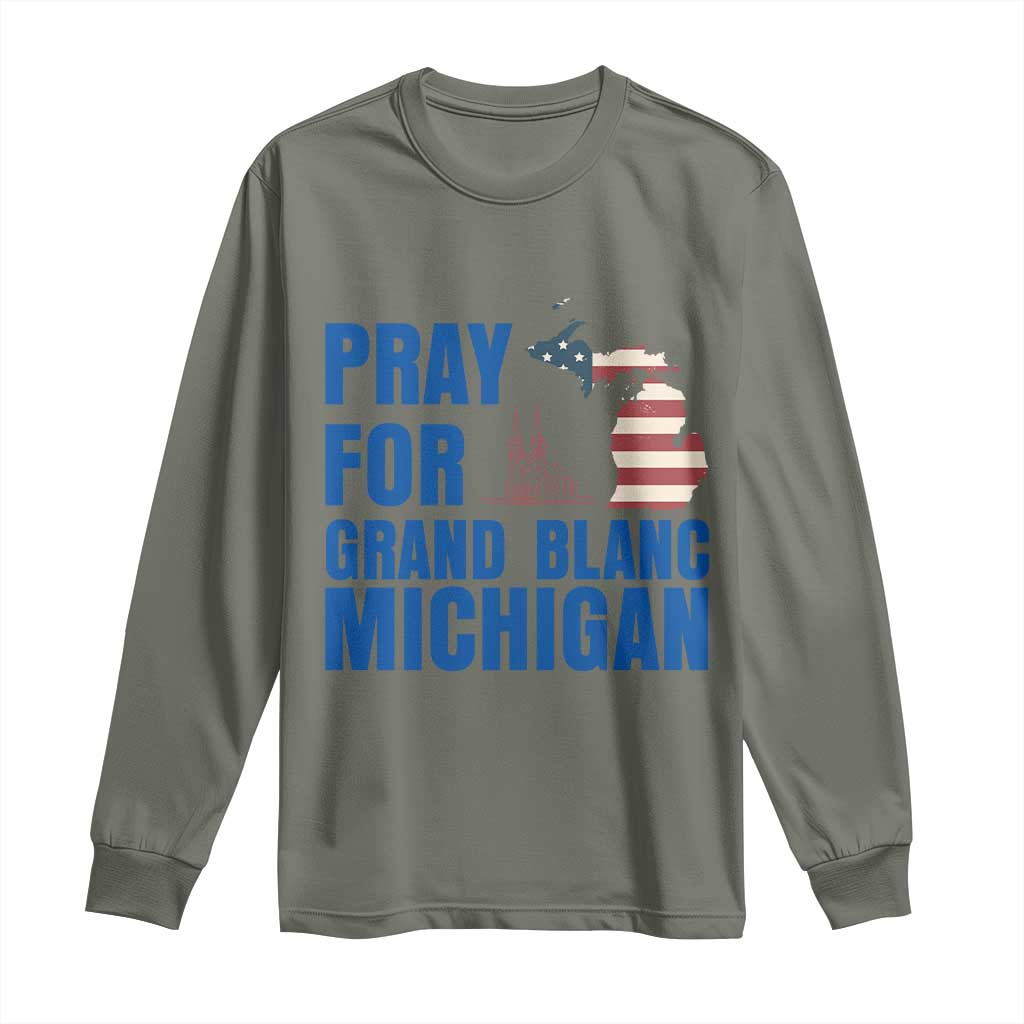 Pray for Grand Blanc Michigan Long Sleeve Shirt American Flag Christian Support - Wonder Print Shop