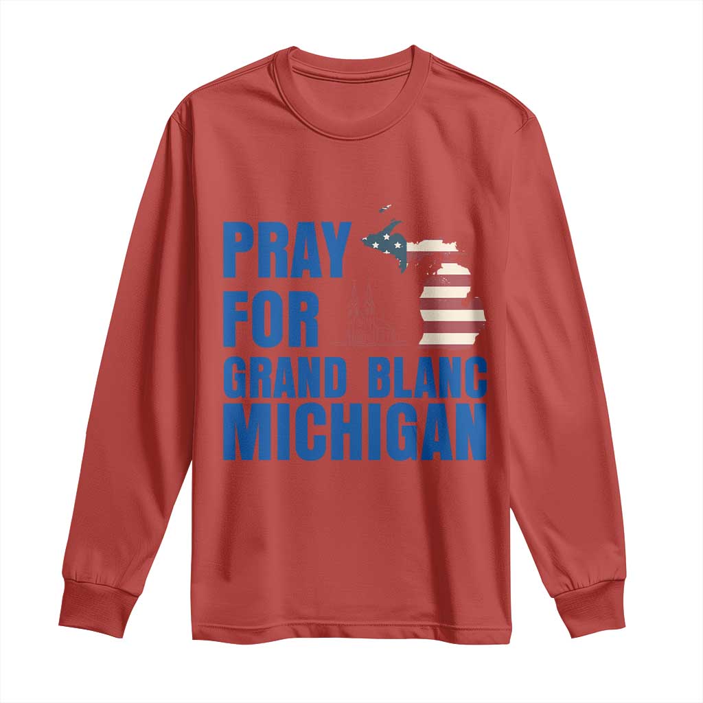 Pray for Grand Blanc Michigan Long Sleeve Shirt American Flag Christian Support - Wonder Print Shop