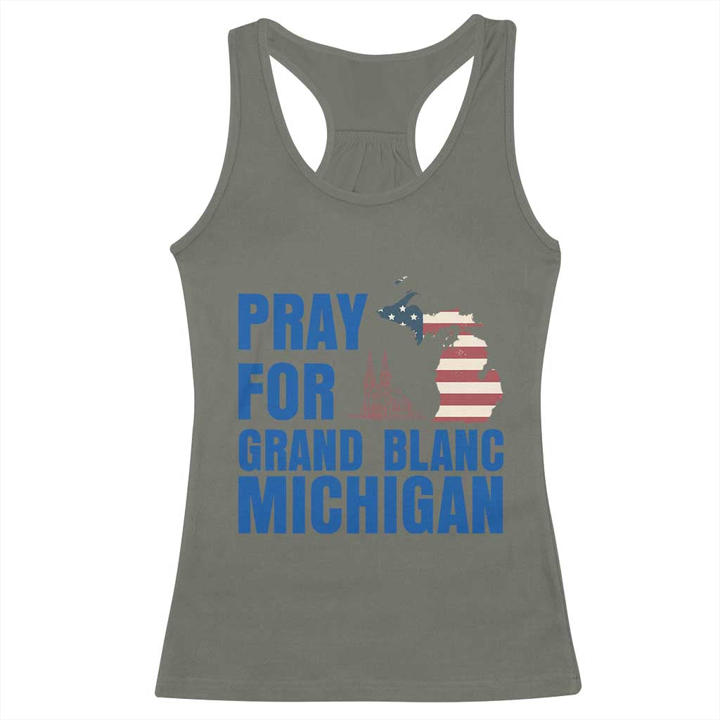 Pray for Grand Blanc Michigan Racerback Tank Top American Flag Christian Support - Wonder Print Shop