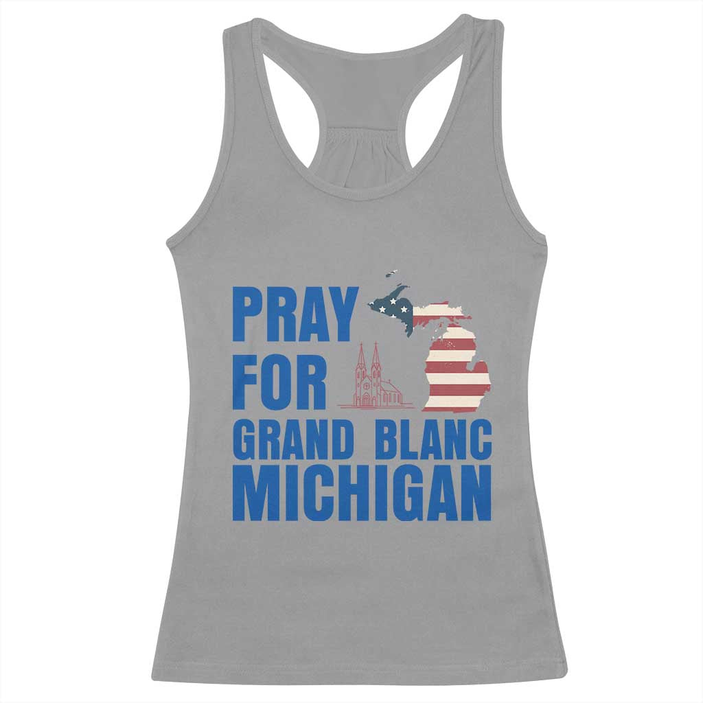 Pray for Grand Blanc Michigan Racerback Tank Top American Flag Christian Support - Wonder Print Shop