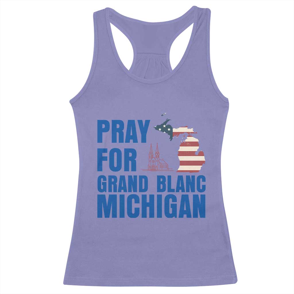 Pray for Grand Blanc Michigan Racerback Tank Top American Flag Christian Support - Wonder Print Shop