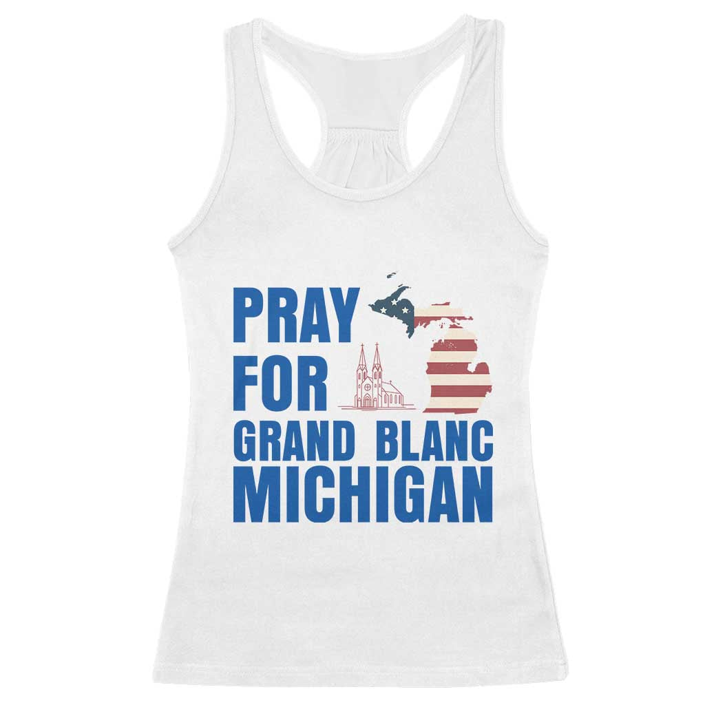 Pray for Grand Blanc Michigan Racerback Tank Top American Flag Christian Support - Wonder Print Shop