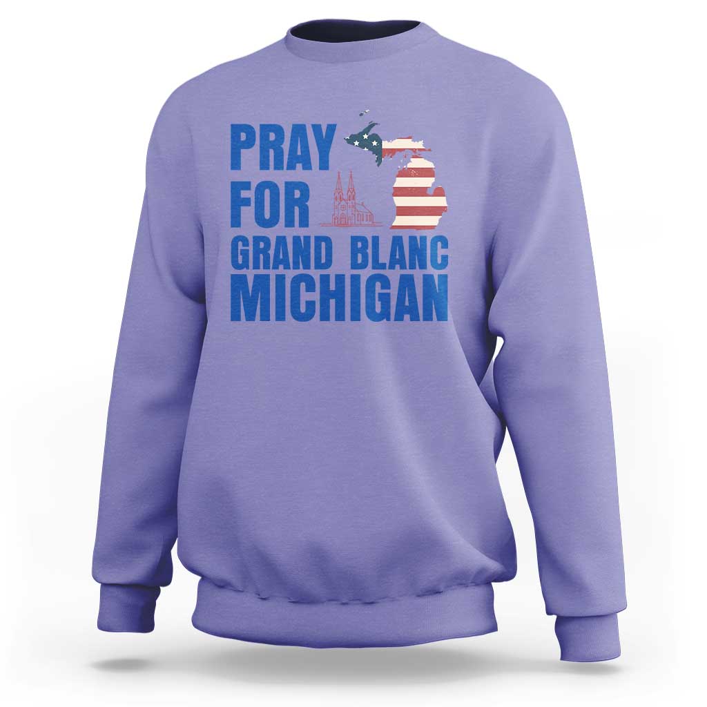 Pray for Grand Blanc Michigan Sweatshirt American Flag Christian Support - Wonder Print Shop