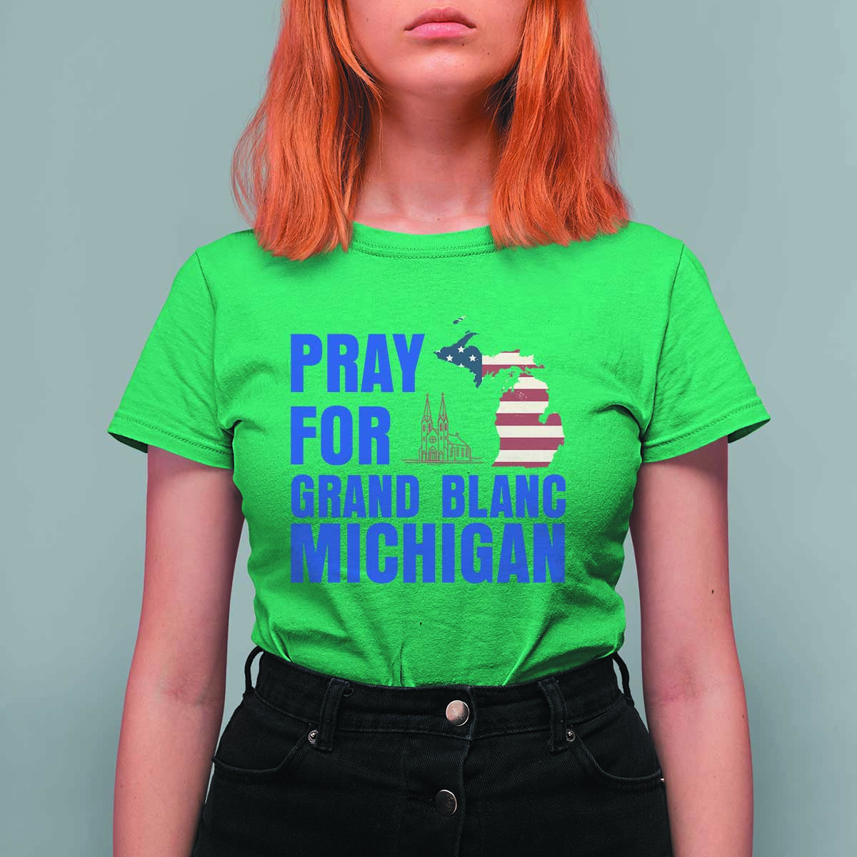 Pray for Grand Blanc Michigan T Shirt For Women American Flag Christian Support - Wonder Print Shop
