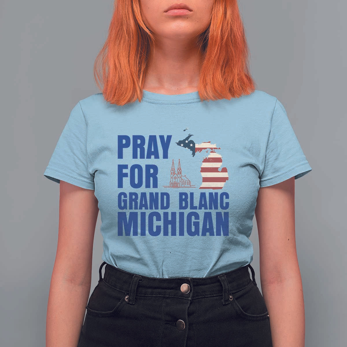 Pray for Grand Blanc Michigan T Shirt For Women American Flag Christian Support - Wonder Print Shop
