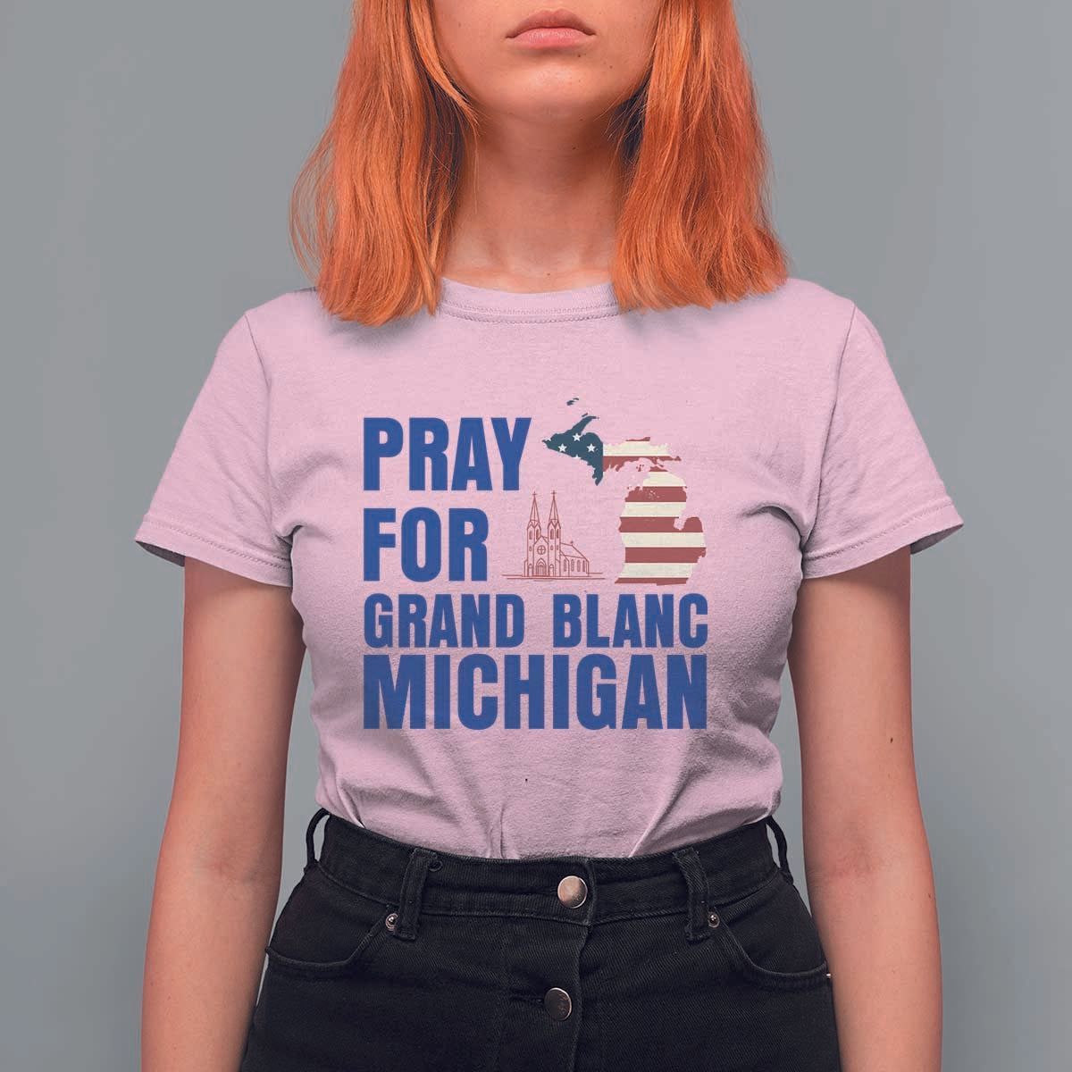 Pray for Grand Blanc Michigan T Shirt For Women American Flag Christian Support - Wonder Print Shop