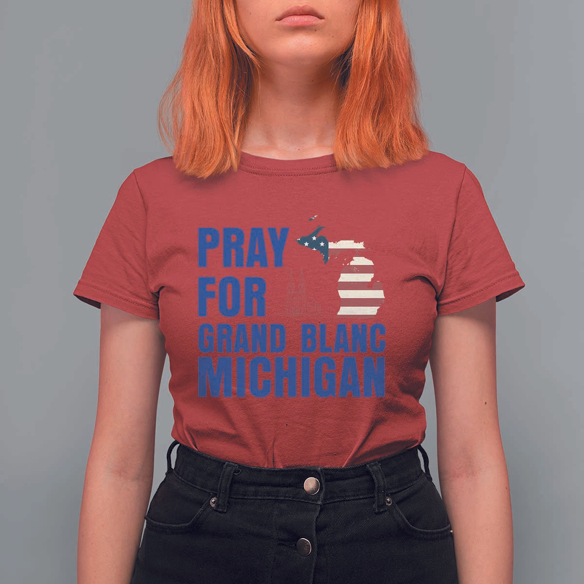 Pray for Grand Blanc Michigan T Shirt For Women American Flag Christian Support - Wonder Print Shop