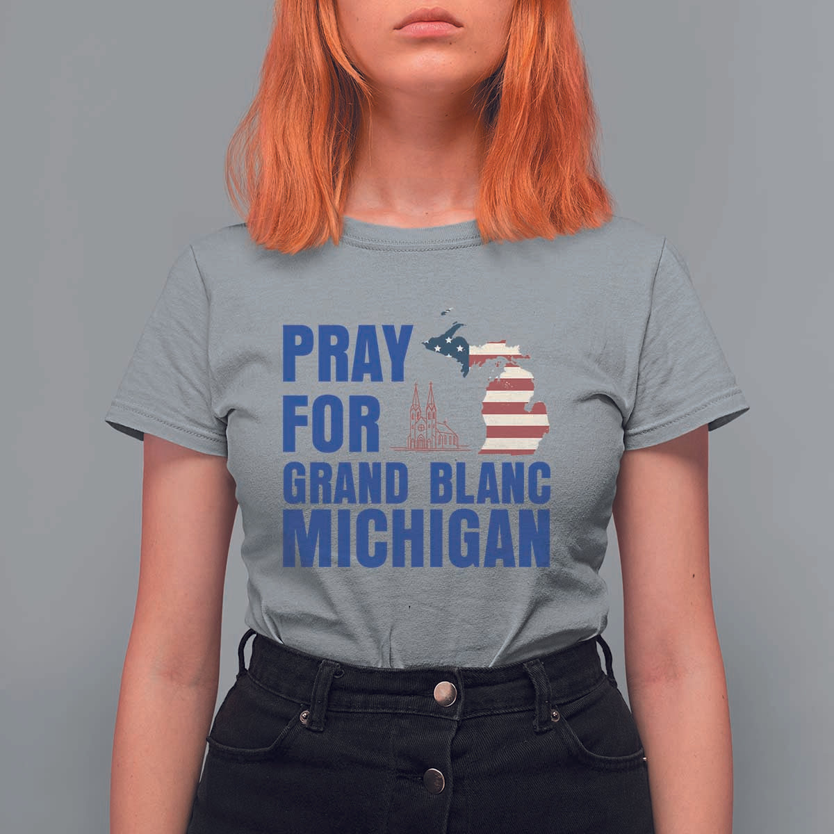 Pray for Grand Blanc Michigan T Shirt For Women American Flag Christian Support - Wonder Print Shop
