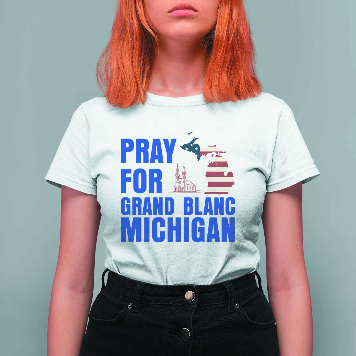 Pray for Grand Blanc Michigan T Shirt For Women American Flag Christian Support - Wonder Print Shop