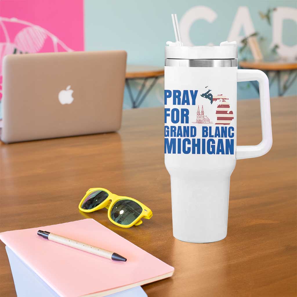 Pray for Grand Blanc Michigan Tumbler With Handle American Flag Christian Support - Wonder Print Shop