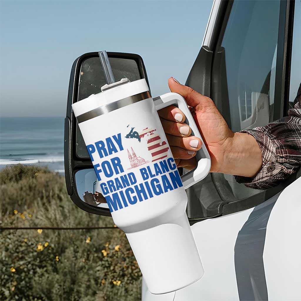 Pray for Grand Blanc Michigan Tumbler With Handle American Flag Christian Support - Wonder Print Shop
