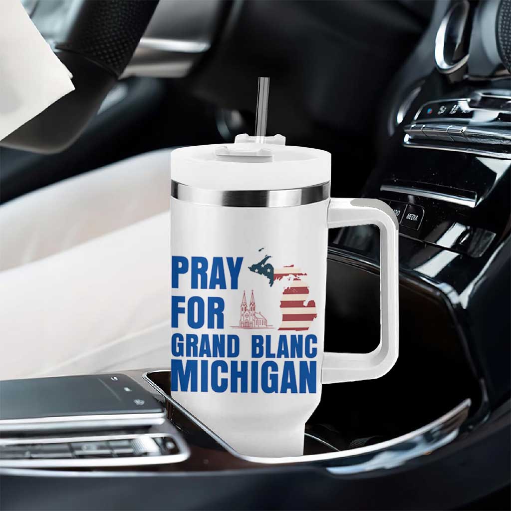 Pray for Grand Blanc Michigan Tumbler With Handle American Flag Christian Support - Wonder Print Shop
