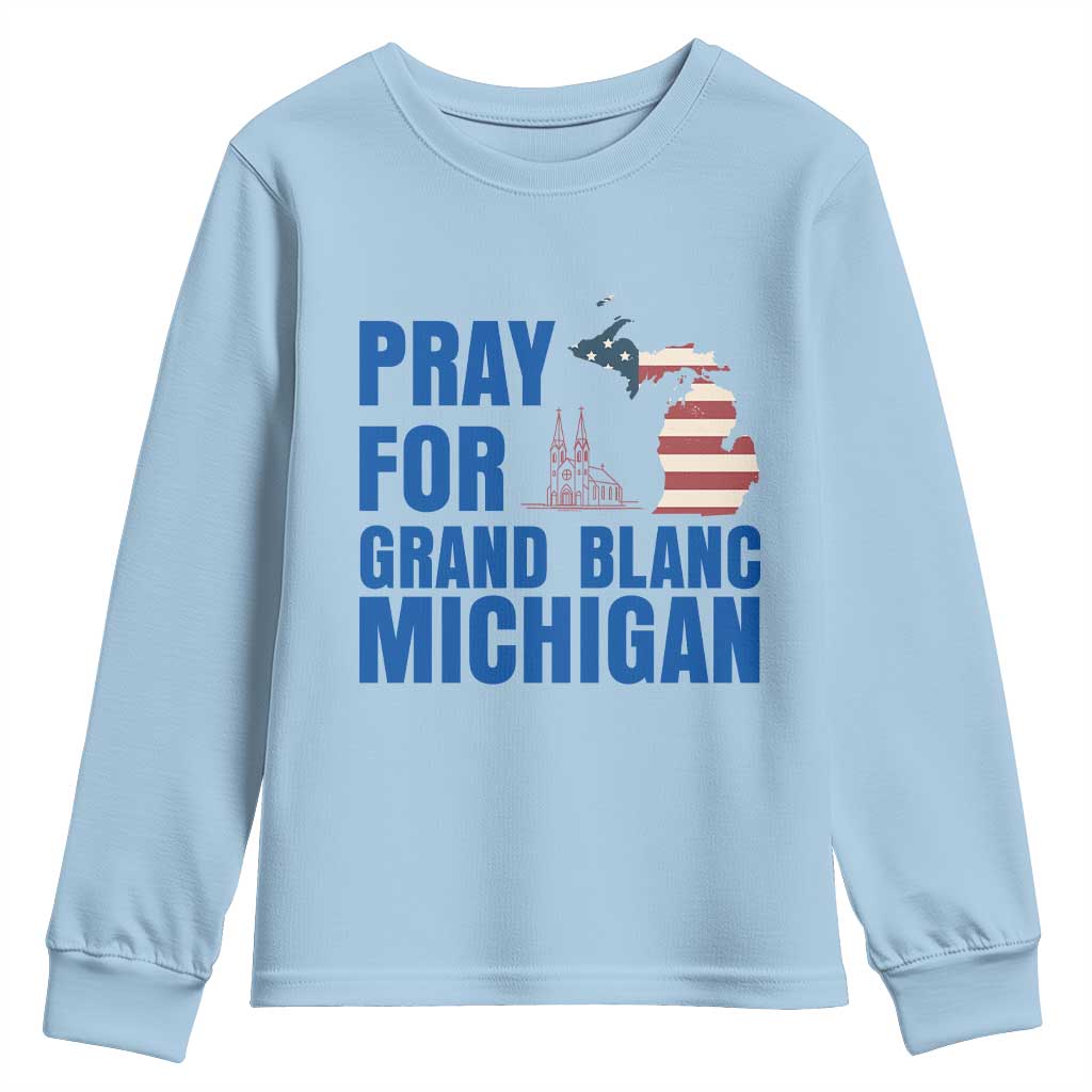 Pray for Grand Blanc Michigan Youth Sweatshirt American Flag Christian Support - Wonder Print Shop
