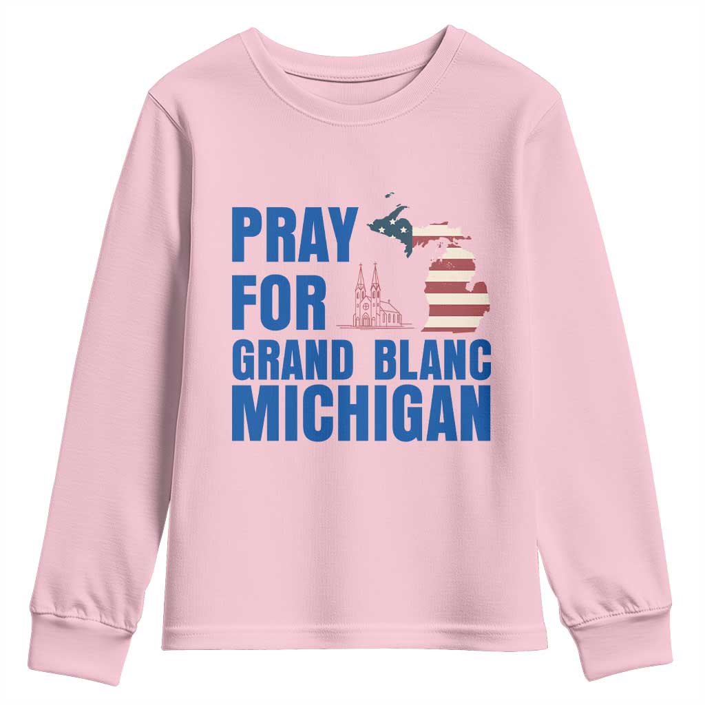 Pray for Grand Blanc Michigan Youth Sweatshirt American Flag Christian Support - Wonder Print Shop