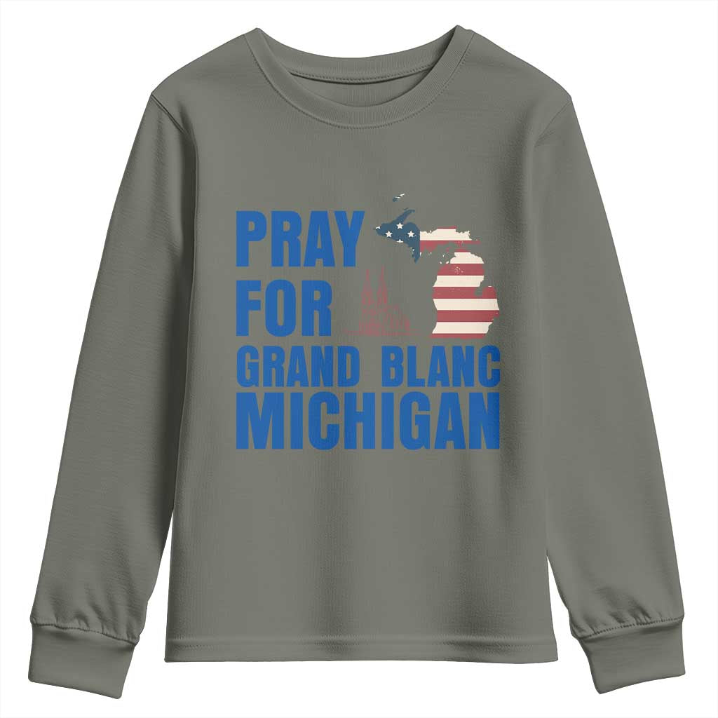 Pray for Grand Blanc Michigan Youth Sweatshirt American Flag Christian Support - Wonder Print Shop