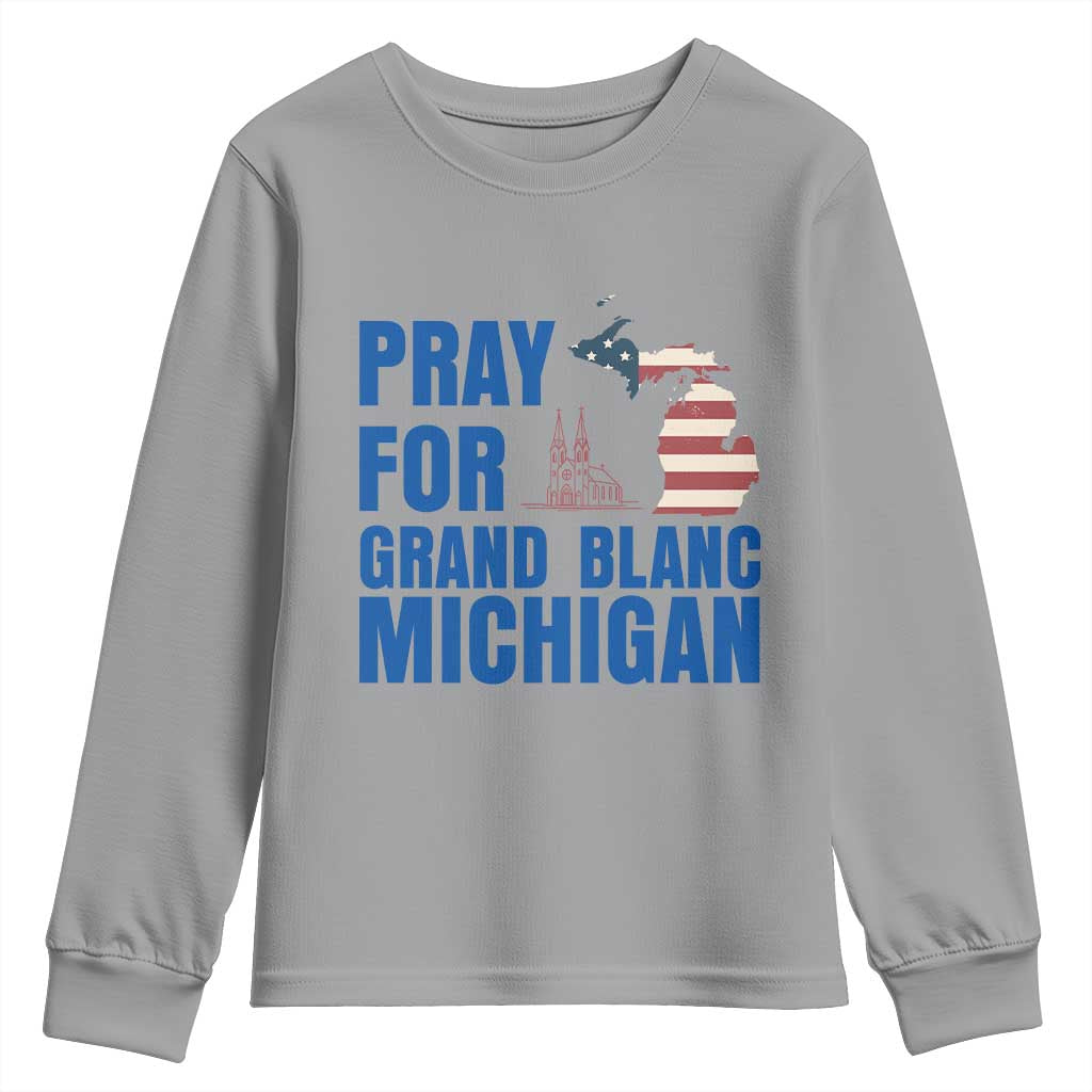 Pray for Grand Blanc Michigan Youth Sweatshirt American Flag Christian Support - Wonder Print Shop