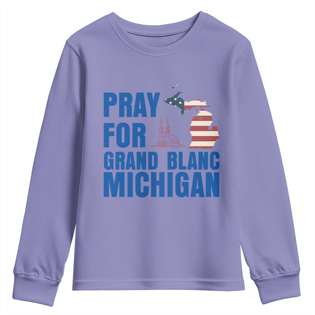 Pray for Grand Blanc Michigan Youth Sweatshirt American Flag Christian Support - Wonder Print Shop