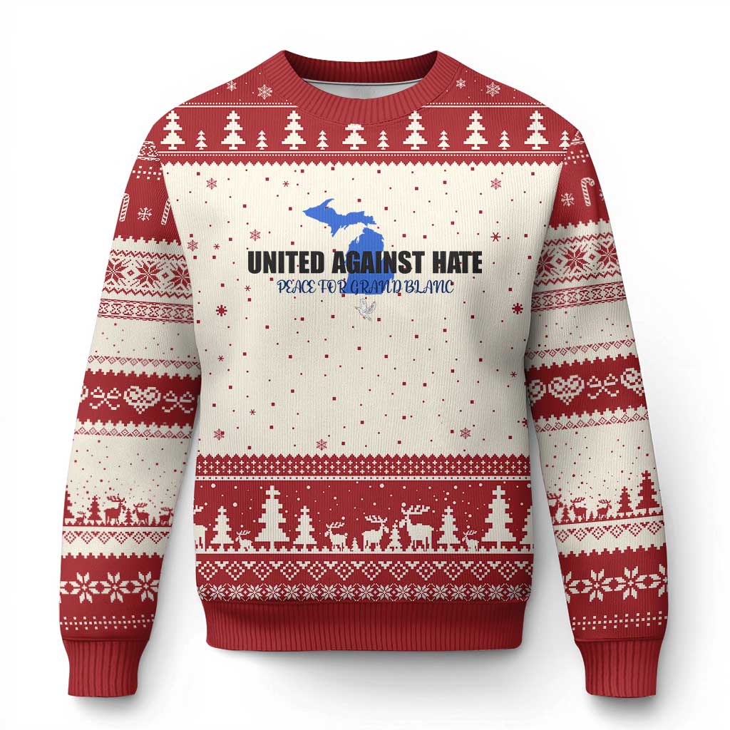 Peace for Grand Blanc Michigan Ugly Christmas Sweater United Against Hate - Wonder Print Shop