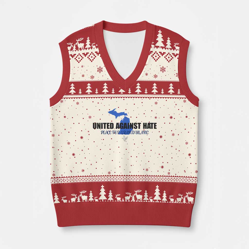 Peace for Grand Blanc Michigan V-Neck Knit Sweater Vest United Against Hate - Wonder Print Shop