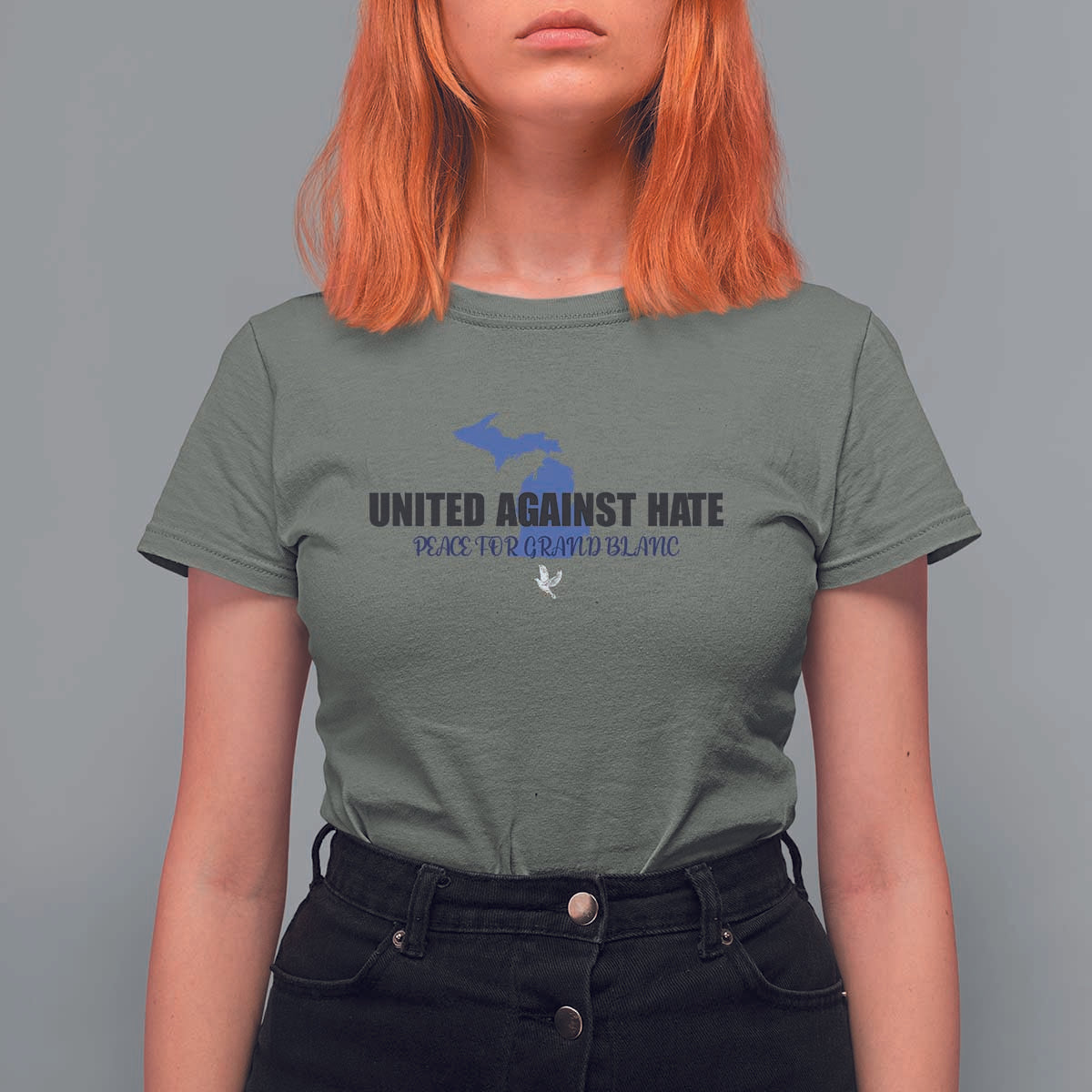 Peace for Grand Blanc Michigan T Shirt For Women United Against Hate - Wonder Print Shop