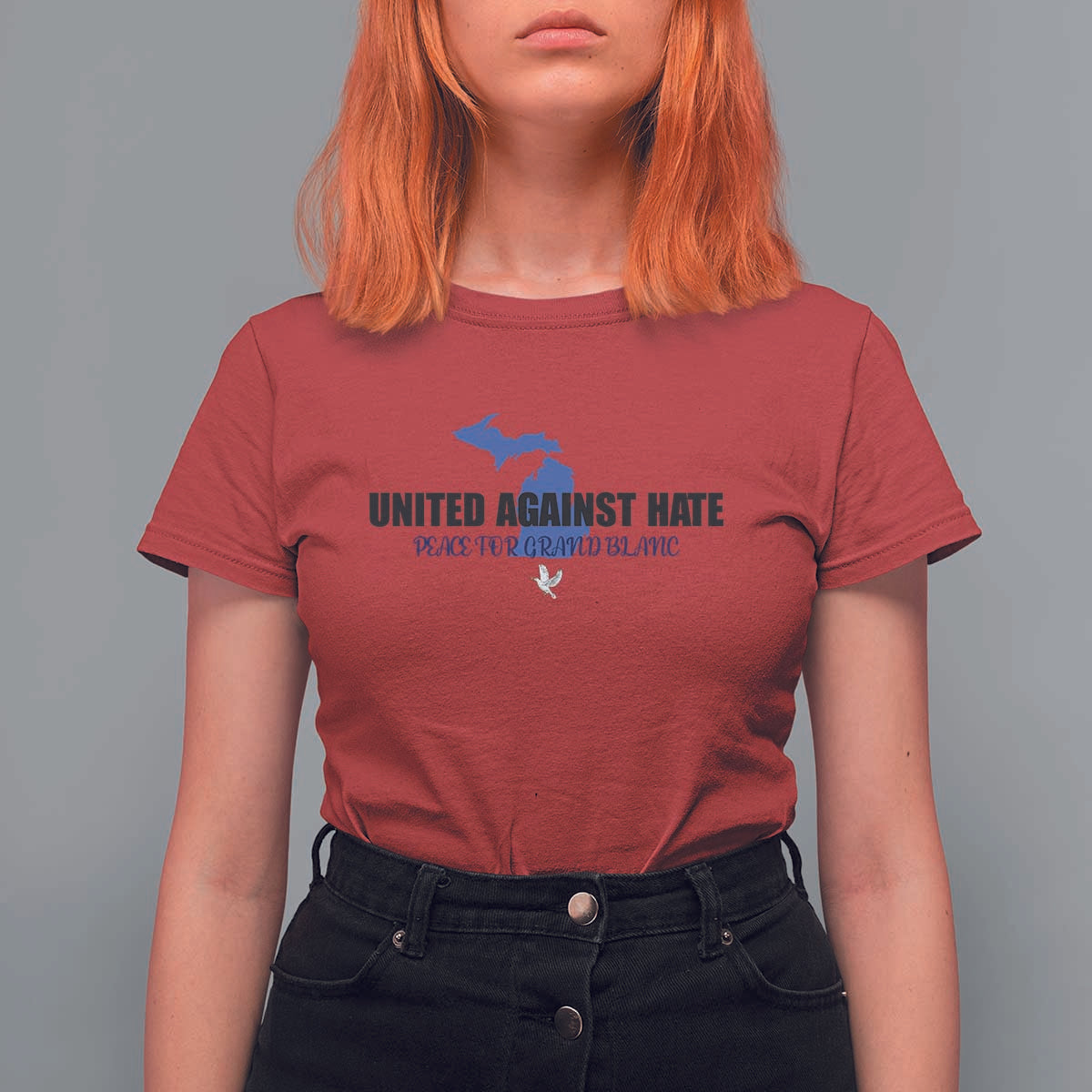 Peace for Grand Blanc Michigan T Shirt For Women United Against Hate - Wonder Print Shop