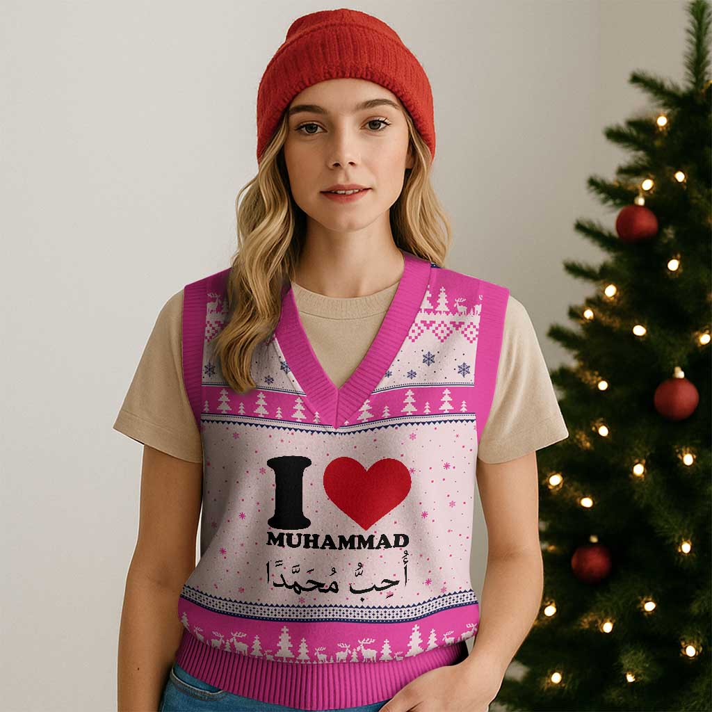 I Love Muhammad V-Neck Knit Sweater Vest Musliam Identity Islamic Peace and Pride - Wonder Print Shop