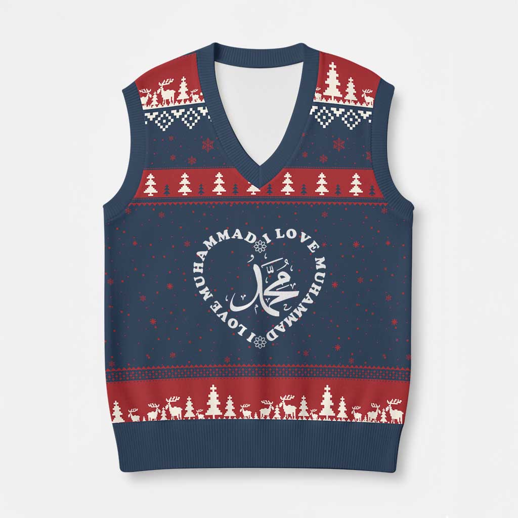 I Love Muhammad V-Neck Knit Sweater Vest Musliam Identity Peace Pride Islamic Calligraphy - Wonder Print Shop