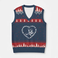 I Love Muhammad V-Neck Knit Sweater Vest Musliam Identity Peace Pride Islamic Calligraphy - Wonder Print Shop
