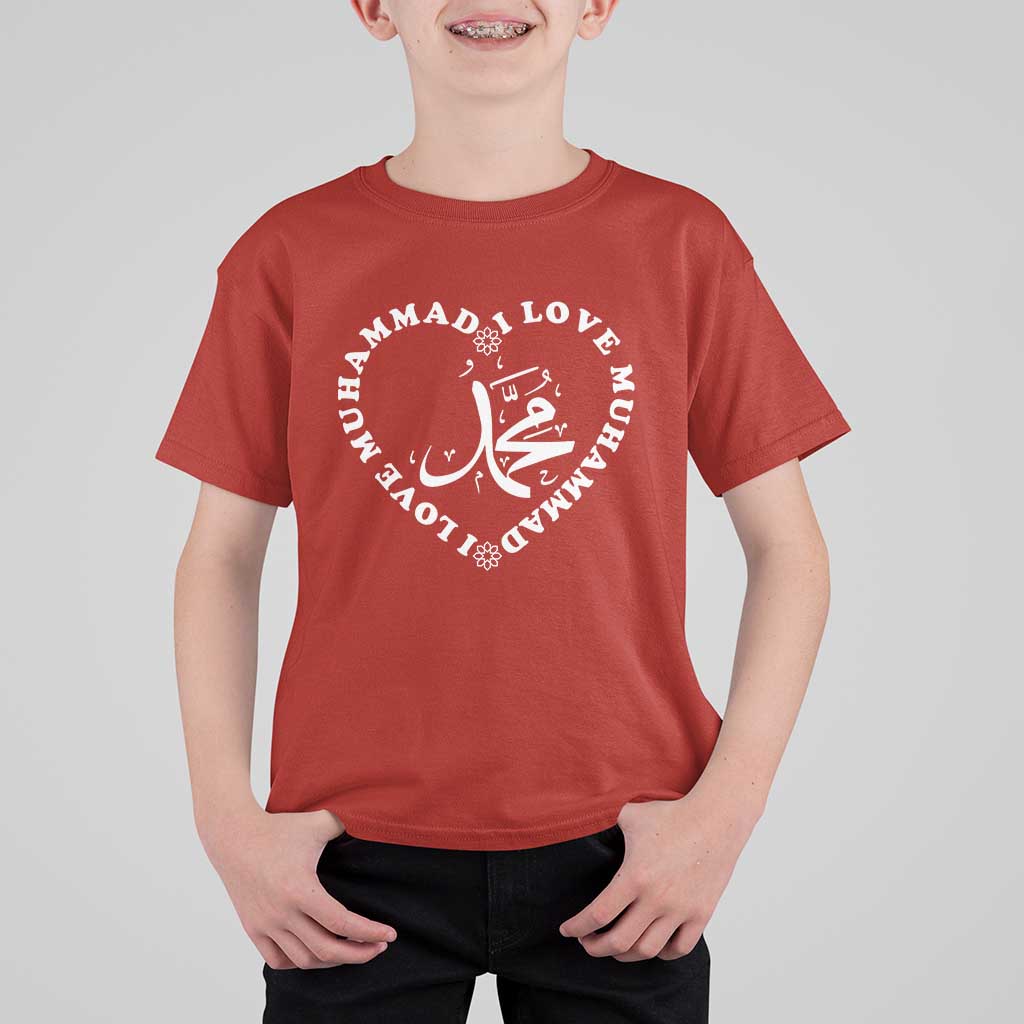I Love Muhammad T Shirt For Kid Musliam Identity Peace Pride Islamic Calligraphy - Wonder Print Shop