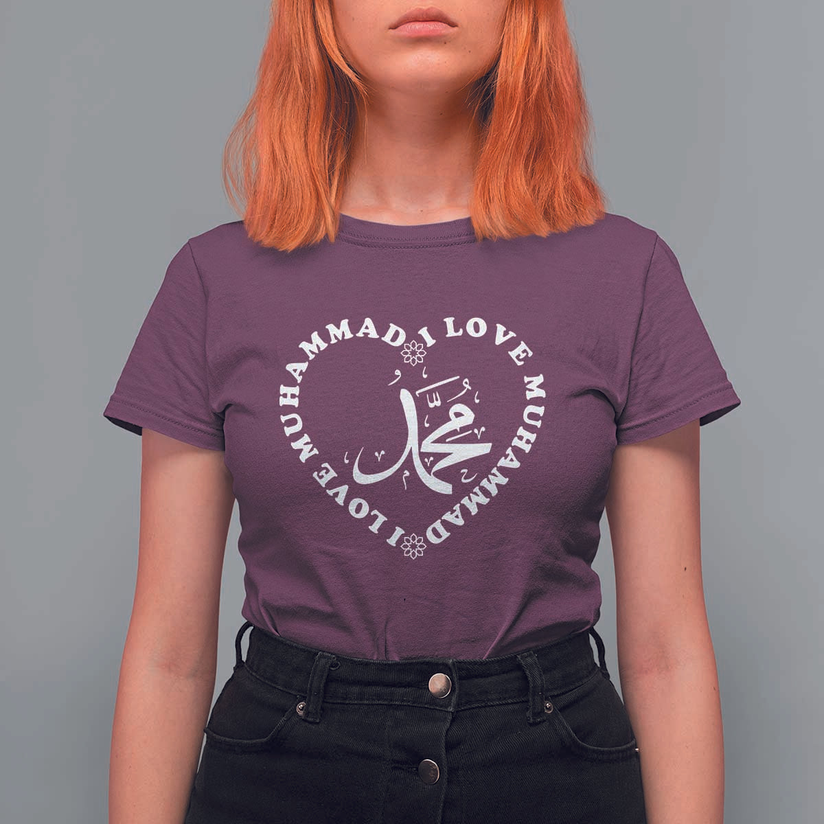 I Love Muhammad T Shirt For Women Musliam Identity Peace Pride Islamic Calligraphy - Wonder Print Shop