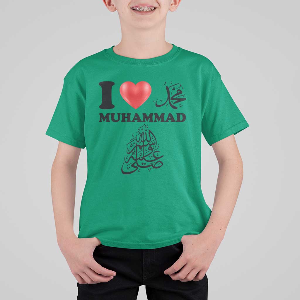 I Love Muhammad T Shirt For Kid Musliam Identity Faith Peace Pride Islamic Calligraphy - Wonder Print Shop