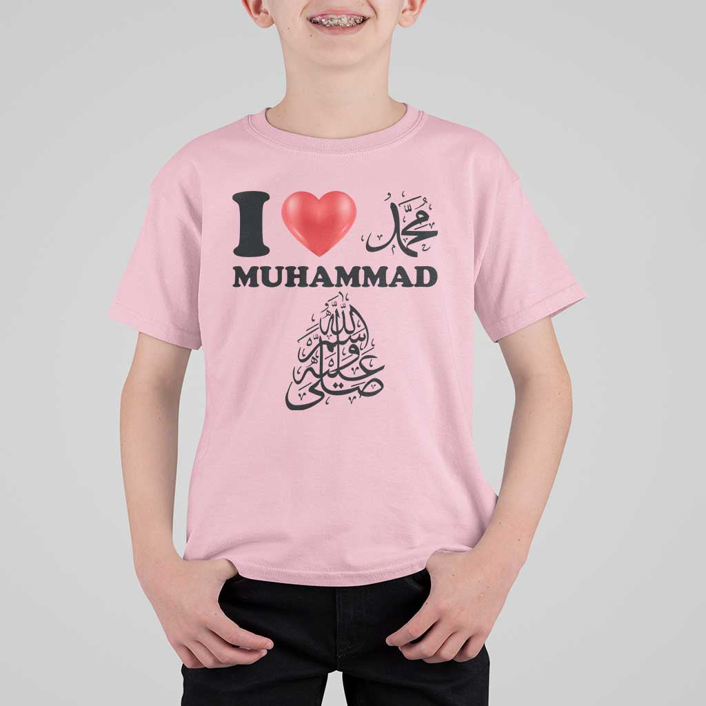 I Love Muhammad T Shirt For Kid Musliam Identity Faith Peace Pride Islamic Calligraphy - Wonder Print Shop