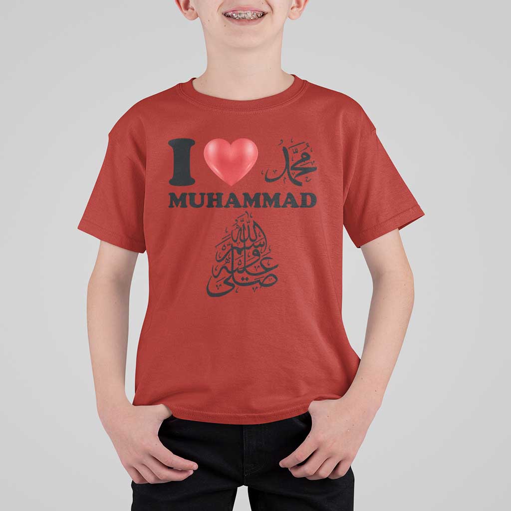 I Love Muhammad T Shirt For Kid Musliam Identity Faith Peace Pride Islamic Calligraphy - Wonder Print Shop