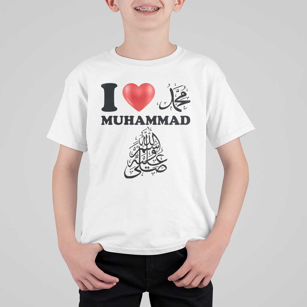I Love Muhammad T Shirt For Kid Musliam Identity Faith Peace Pride Islamic Calligraphy - Wonder Print Shop