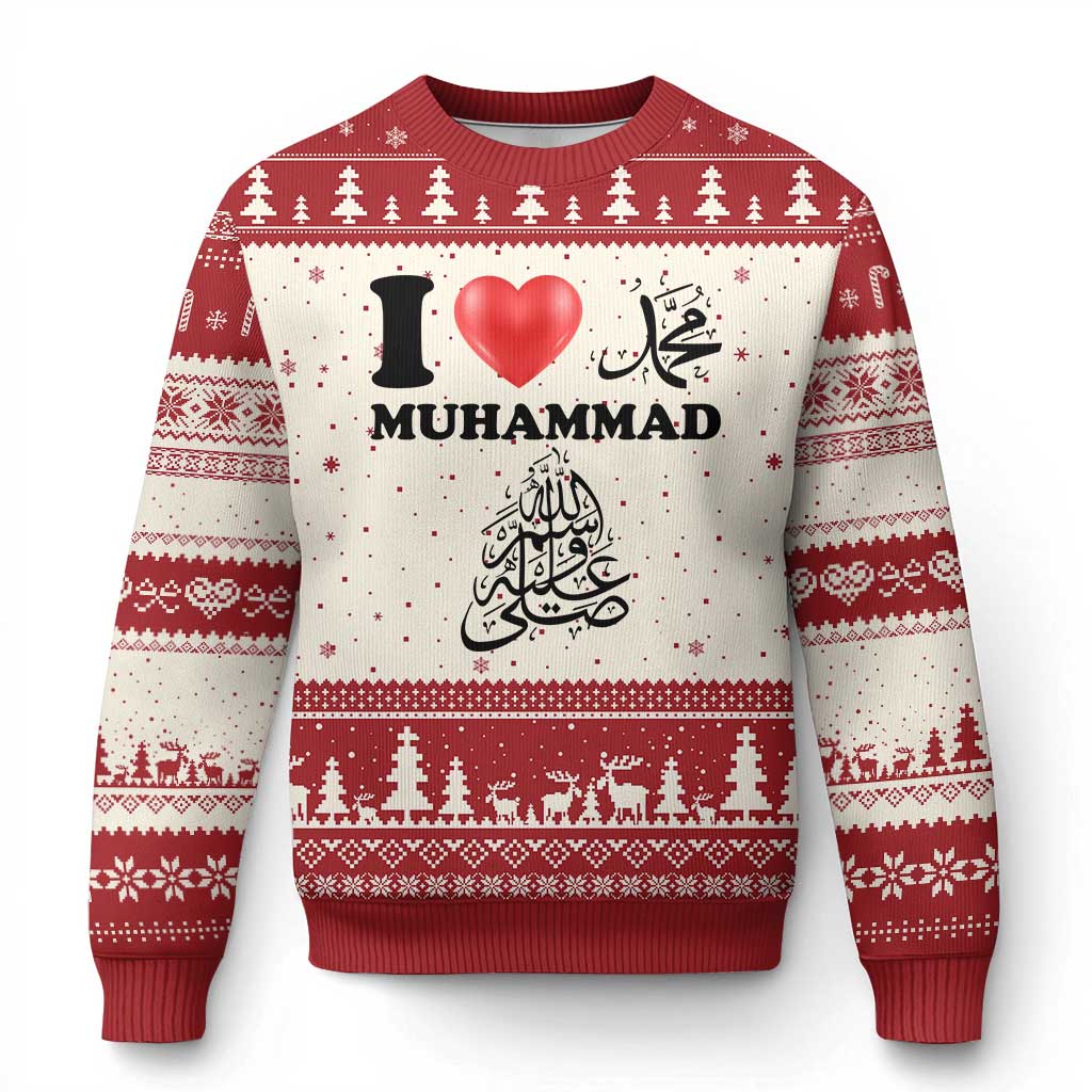 I Love Muhammad Ugly Christmas Sweater Musliam Identity Faith Peace Pride Islamic Calligraphy - Wonder Print Shop
