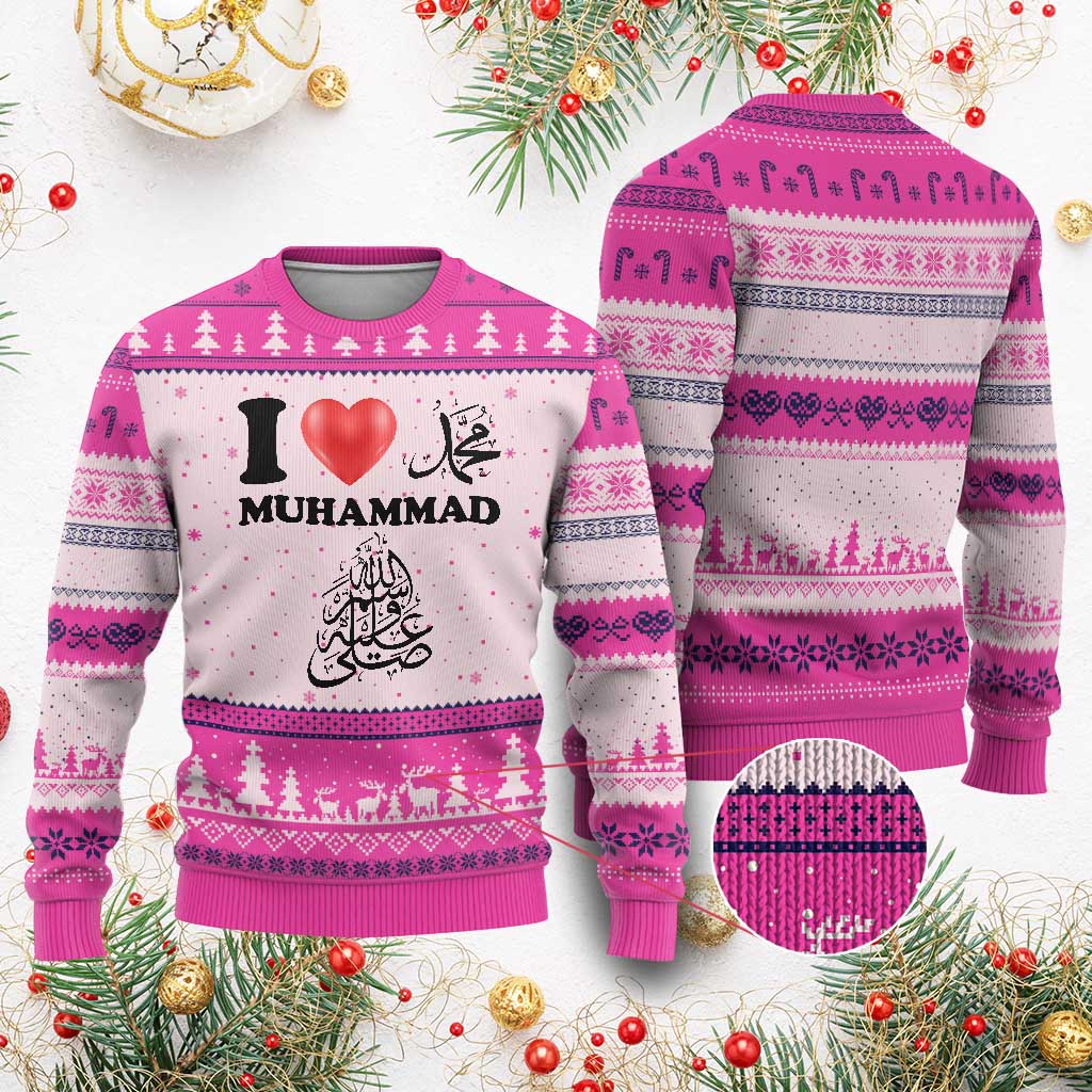 I Love Muhammad Ugly Christmas Sweater Musliam Identity Faith Peace Pride Islamic Calligraphy - Wonder Print Shop