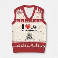 I Love Muhammad V-Neck Knit Sweater Vest Musliam Identity Faith Peace Pride Islamic Calligraphy - Wonder Print Shop