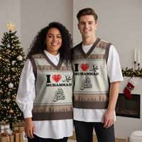 I Love Muhammad V-Neck Knit Sweater Vest Musliam Identity Faith Peace Pride Islamic Calligraphy - Wonder Print Shop