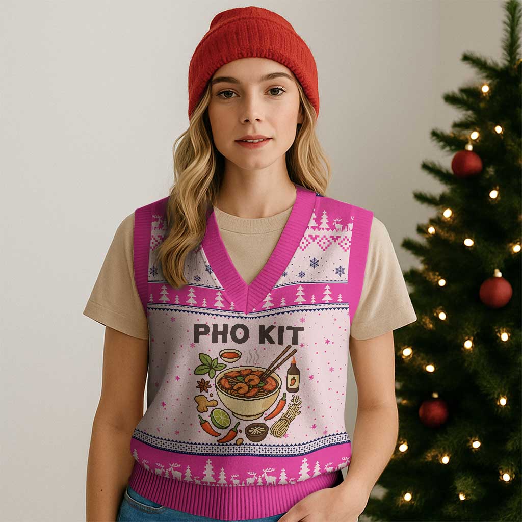 Funny Pho Kit Vietnamese Noodle Pun V-Neck Knit Sweater Vest Ramen Pho Lovers Hilarious Foodie Graphic - Wonder Print Shop