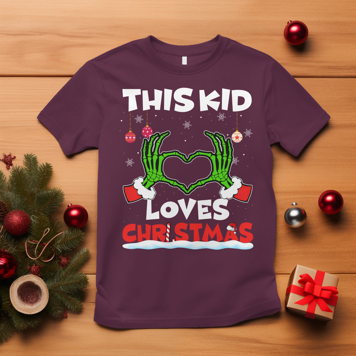 Funny Christmas T Shirt This Kid Loves Xmas Skeleton Heart - Wonder Print Shop