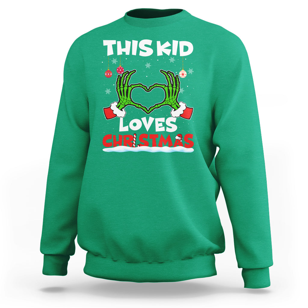 Funny Christmas Sweatshirt This Kid Loves Xmas Skeleton Heart - Wonder Print Shop